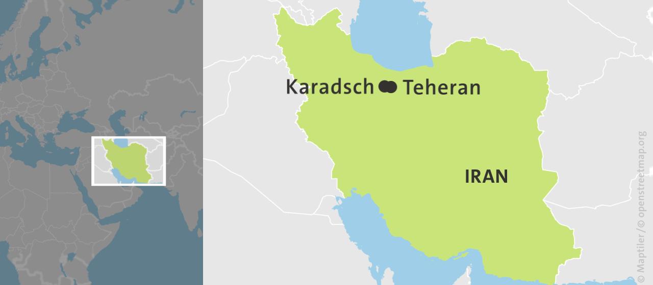 Map with Iran, Tehran and Karaj