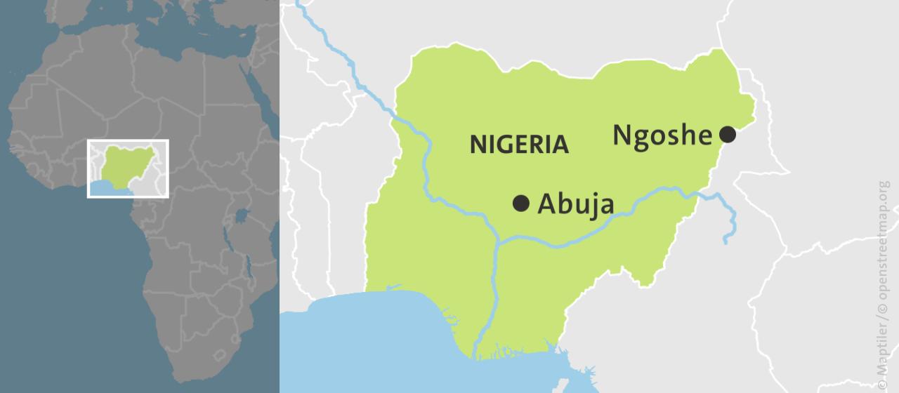 Karte: Nigeria mit Abuja und Ngoshe