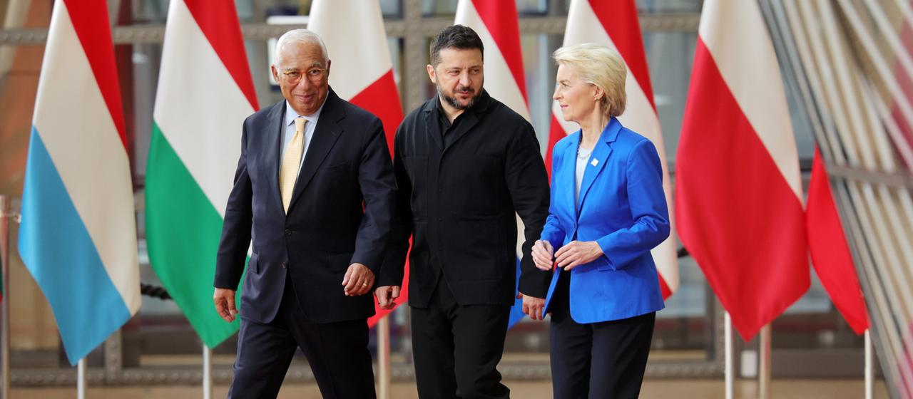 António Costa, Wolodymyr Selenskyj und Ursula von der Leyen