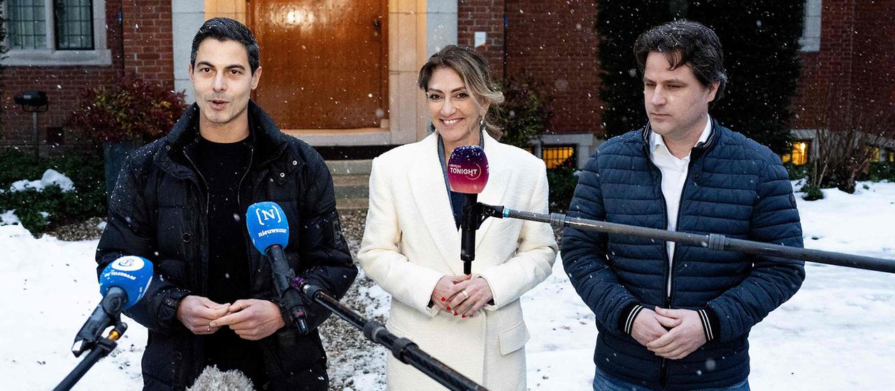 Rob Jetten, Dilan Yesilgoz und Henri Bontenbal sprechen zu Journalisten