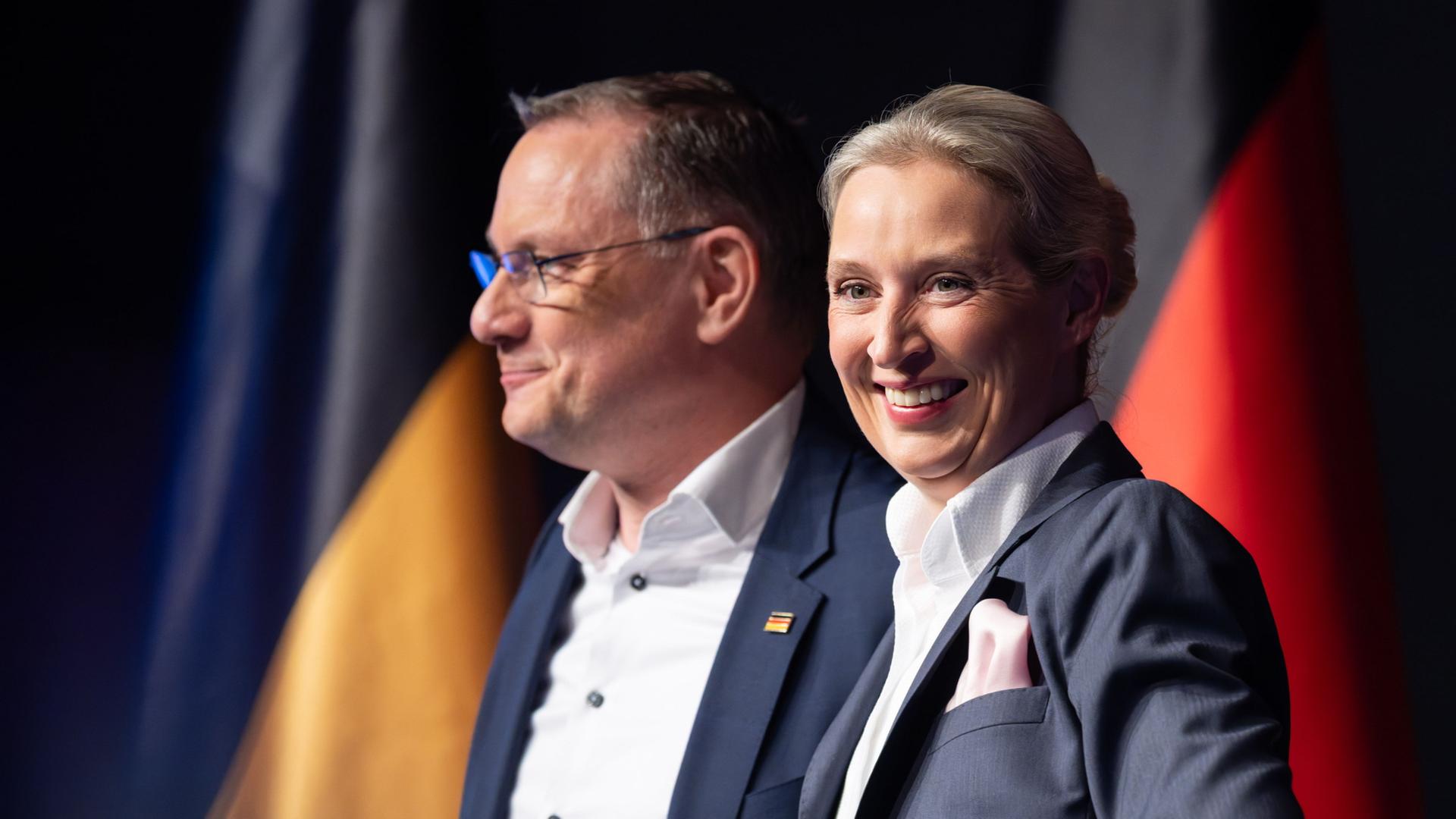 Tino Chrupalla und Alice Weidel | Silas Stein/dpa