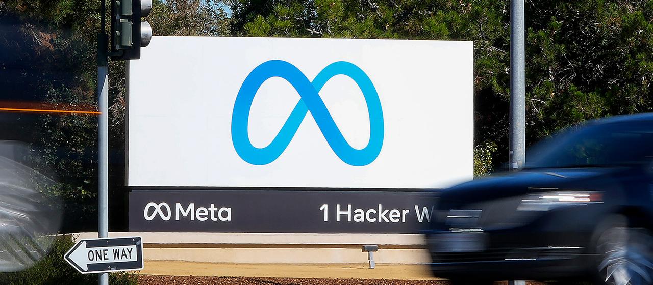 The Meta logo can be seen in front of the company's headquarters in Menlo Park.