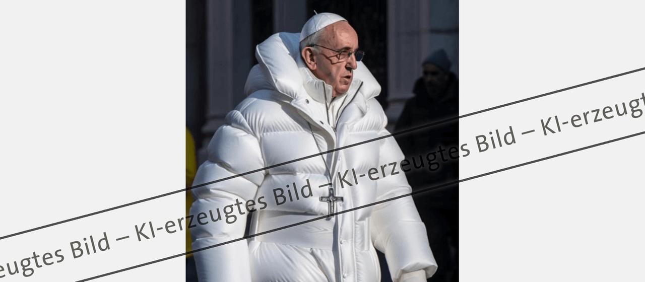 Screenshot eines Ki-generierten Fotos von Papst Franziskus.