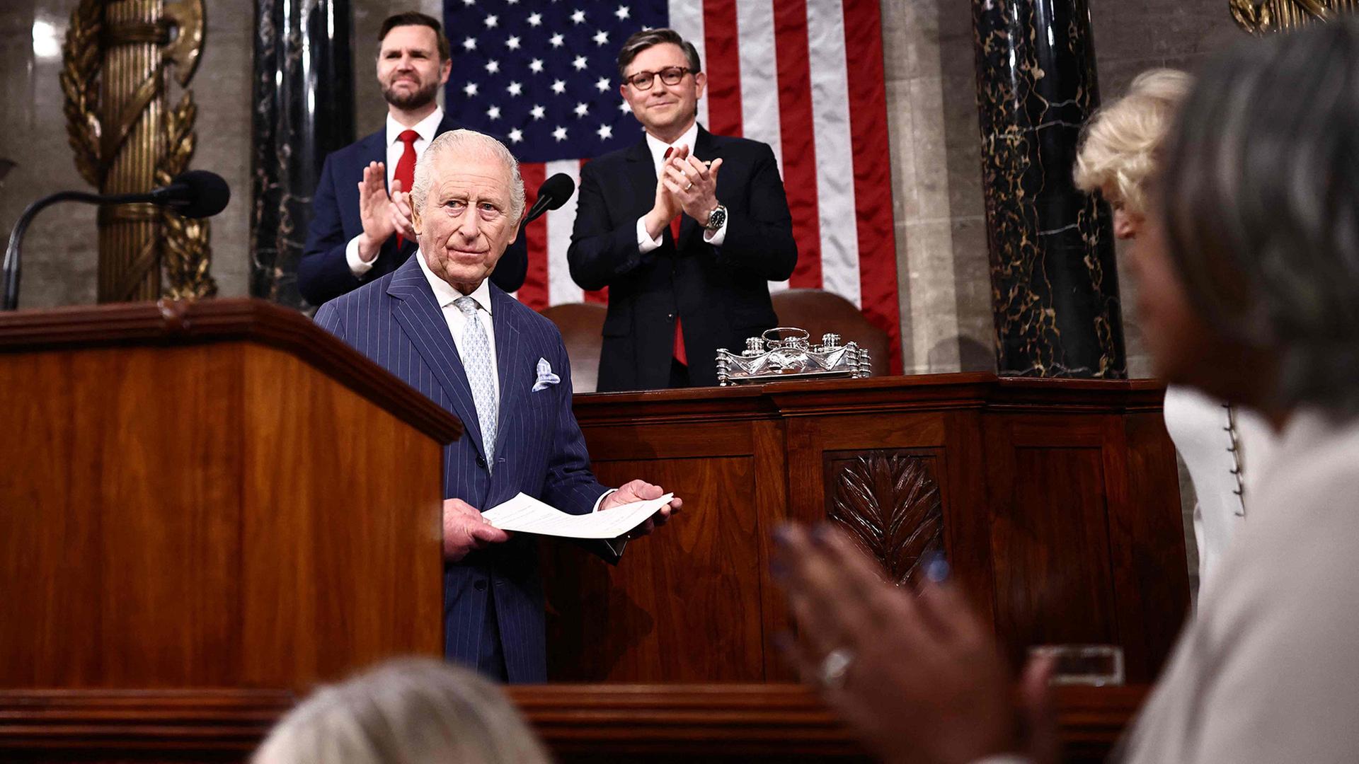 Der britische König Charles III. im Plenarsaal des Repräsentantenhauses im US-Kapitol in Washington D.C. | AFP