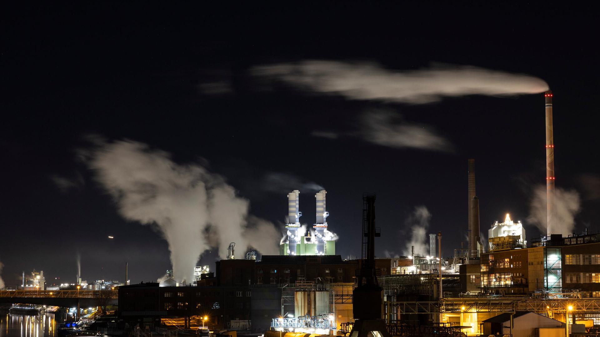 Dampf aus Industrieschornsteinen zieht über den Industriepark Höchst. | picture alliance/dpa | Hannes P Albert