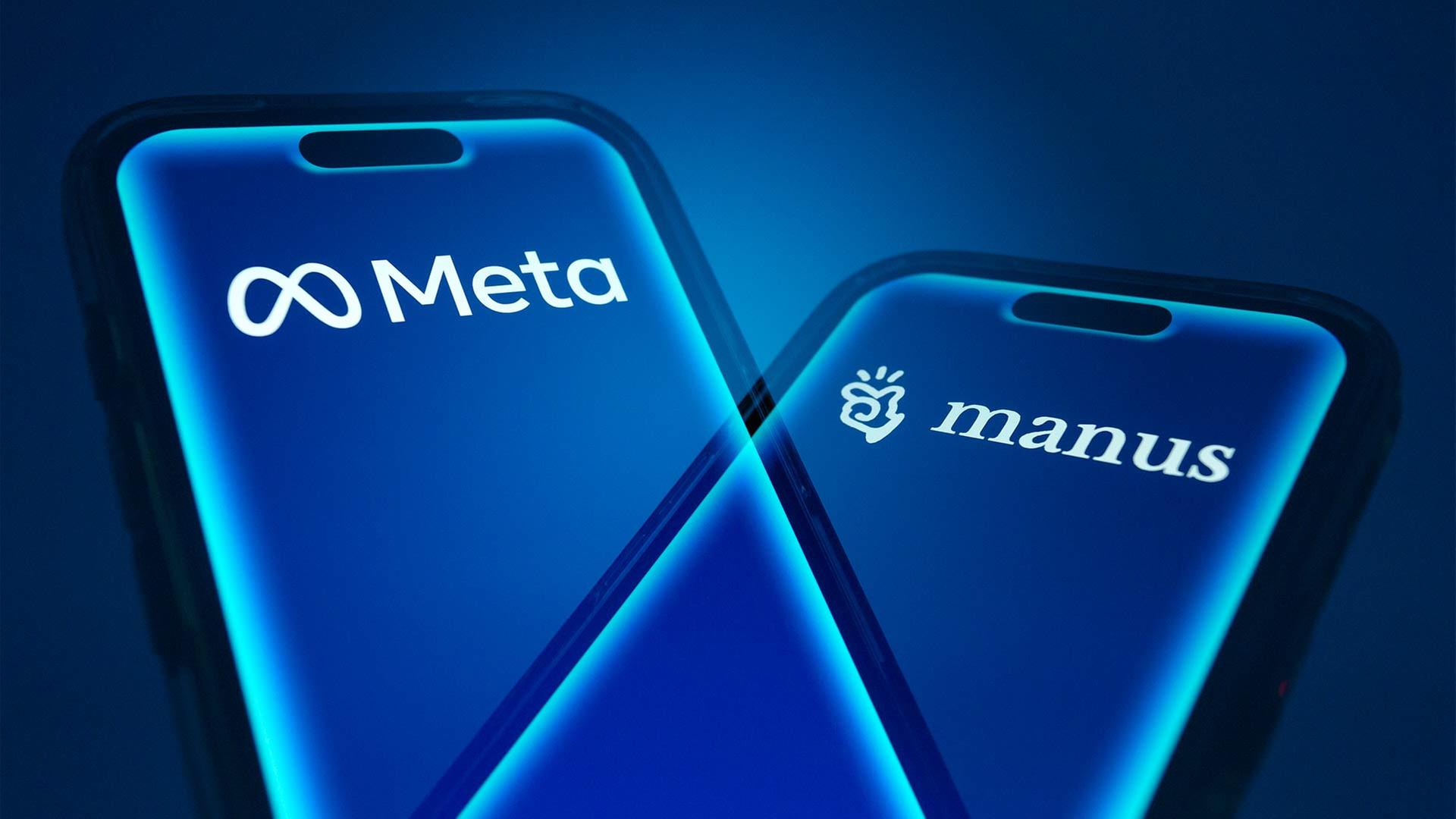 Die Logos von Meta und Manus auf Smartphonebildschirmen. | picture alliance / ZUMAPRESS.com