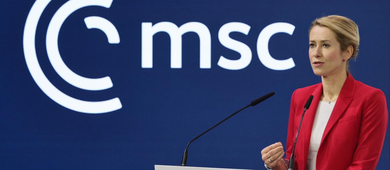 Kaja Kallas hält eine Rede auf der Münchner Sicherheitskonferenz