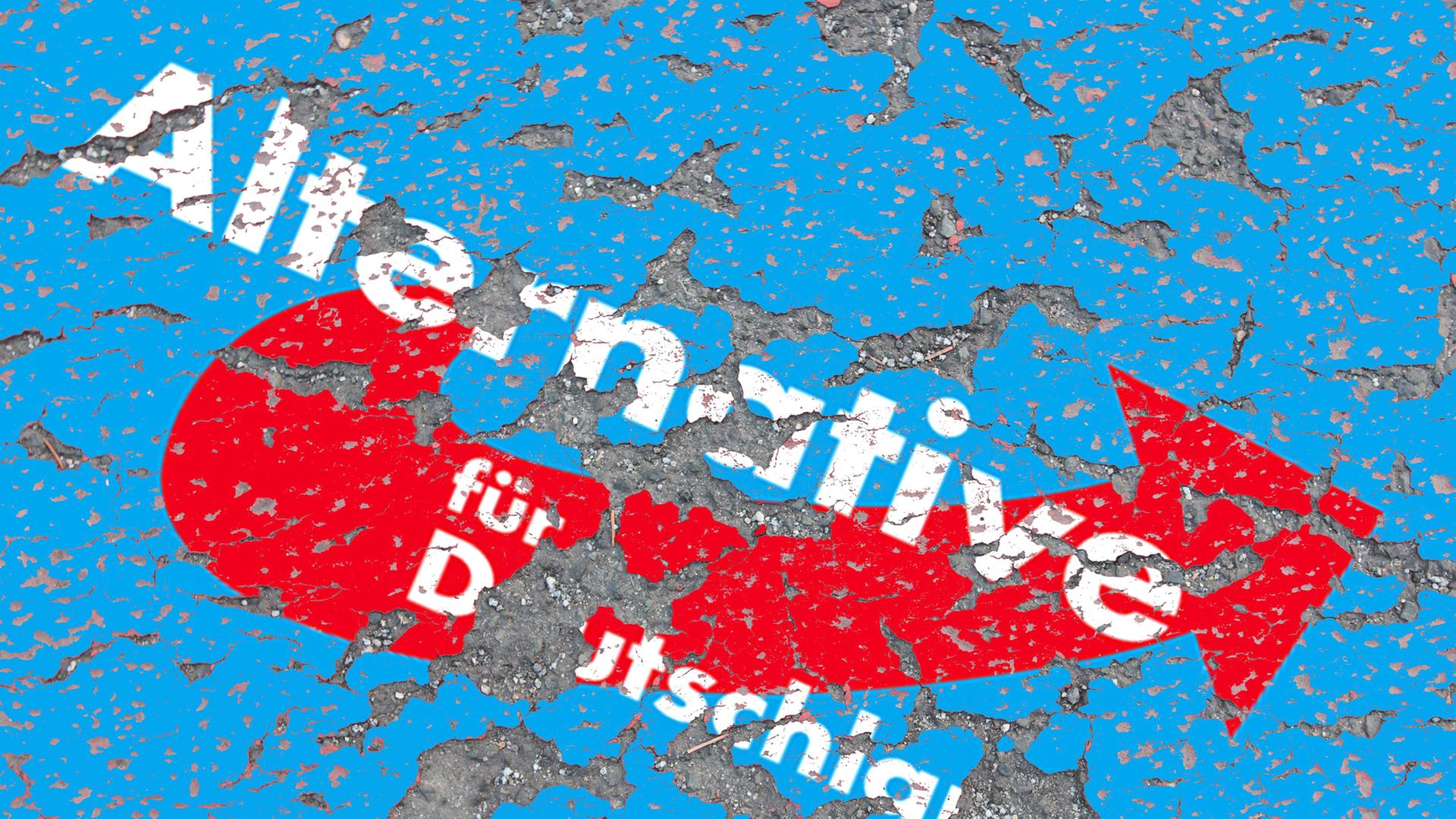 abbrÃ¶ckelnder Putz mit Rissen auf dem Parteiemblem Symbol der AFD | WDR / imago/Ralph Peters