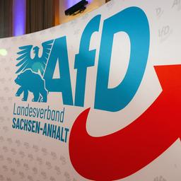 Schriftzug und Logo des AfD Landesverbandes Sachsen-Anhalt.