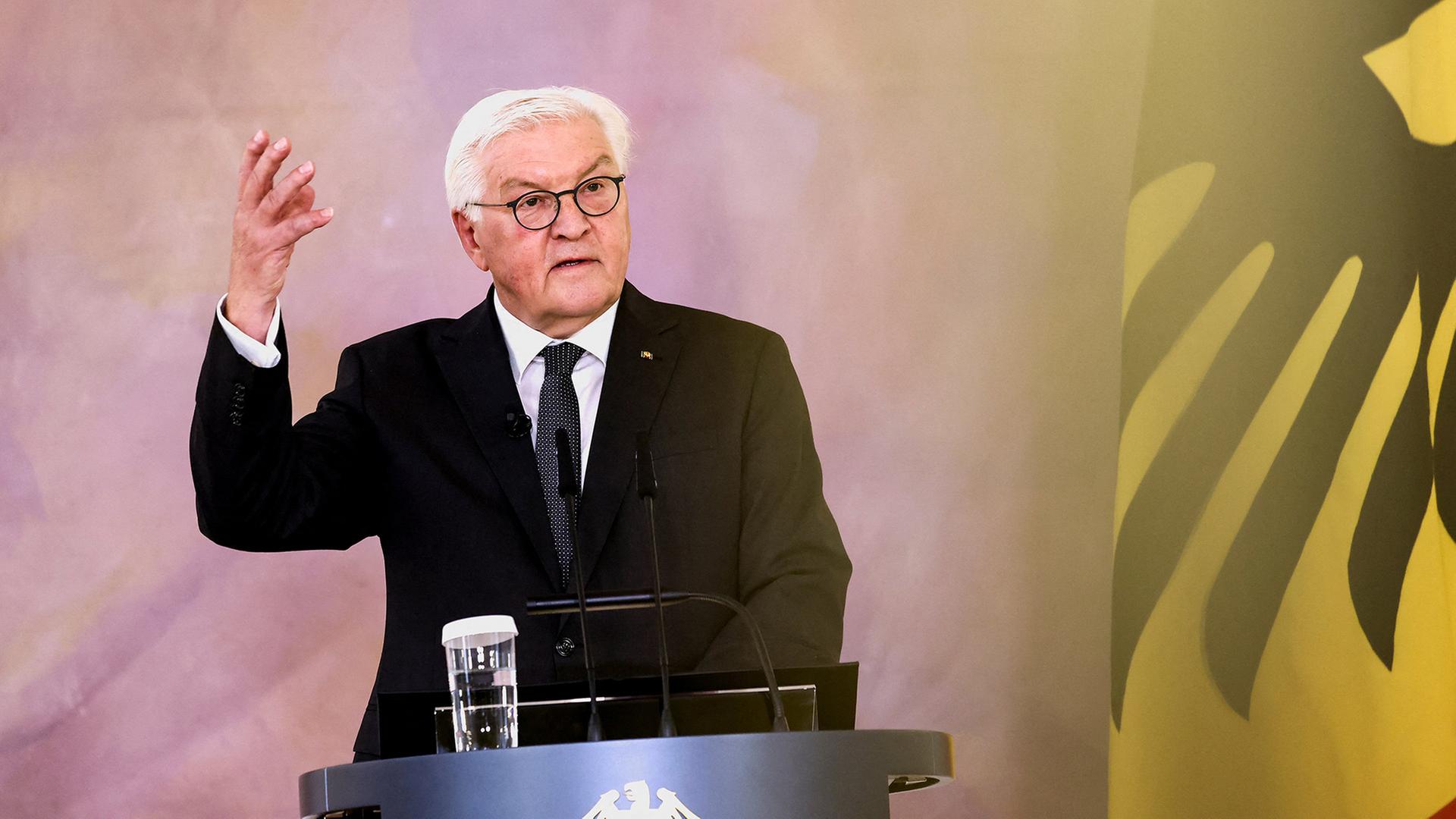 Frank-Walter Steinmeier während einer Rede. | REUTERS