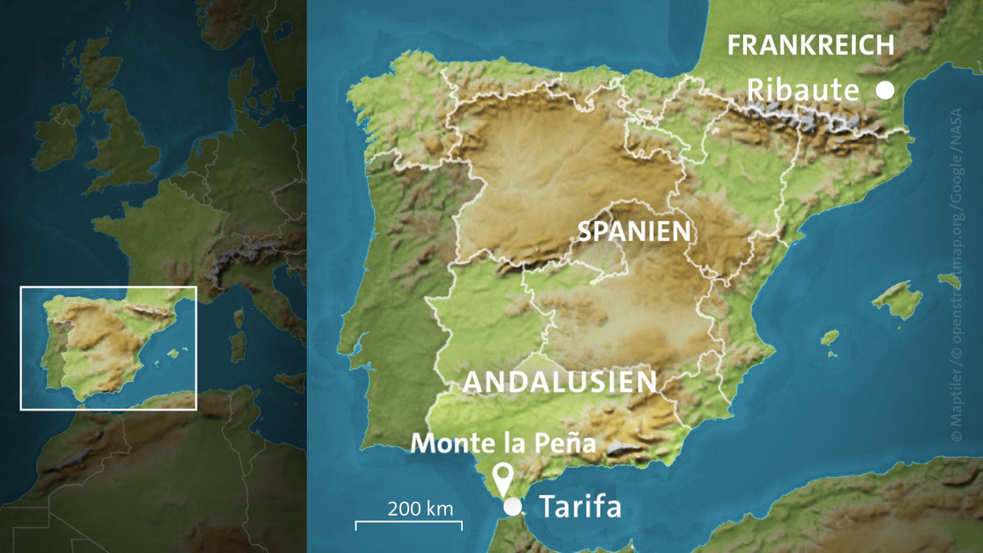 Karte: Tarifa, Spanien und Ribaute, Frankreich | ARD-aktuell