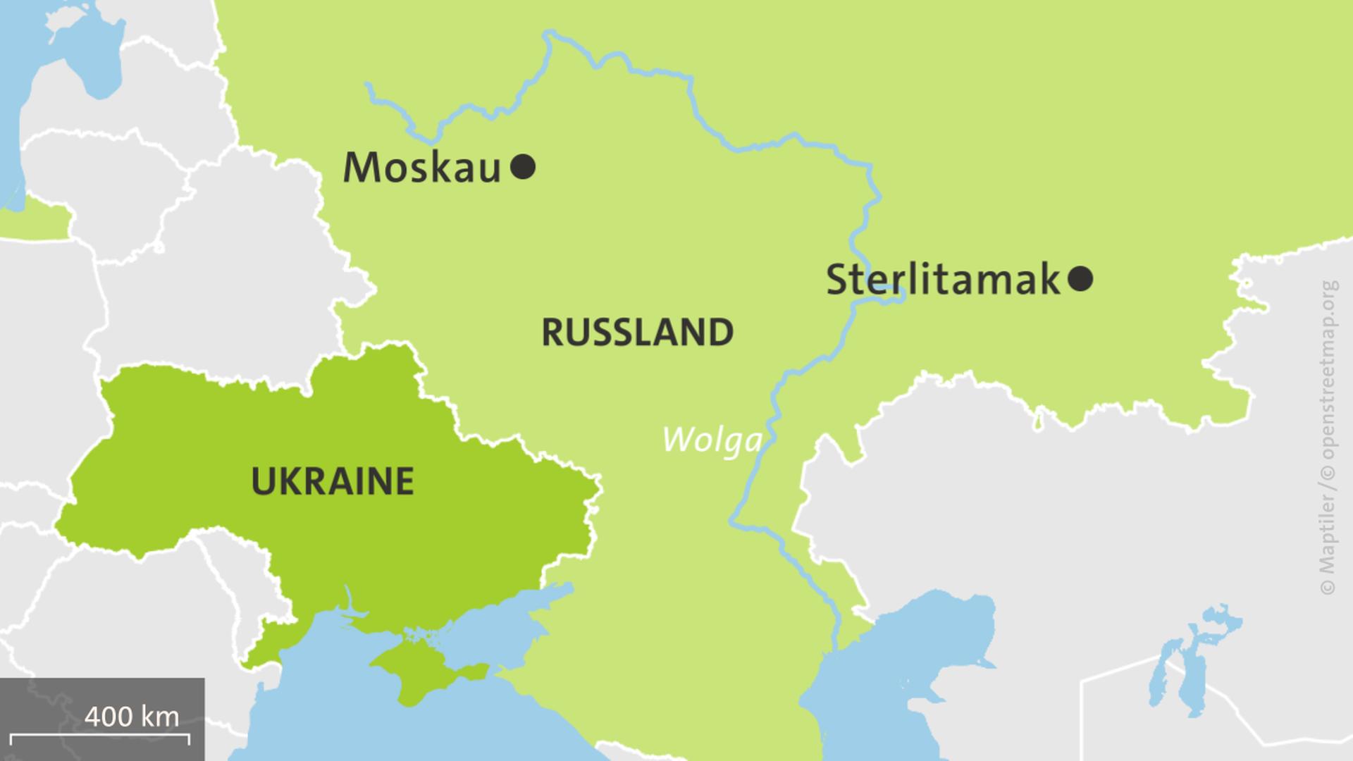 Karte mit Russland, der Stadt Sterlitamak und der Ukraine | ARD-aktuell