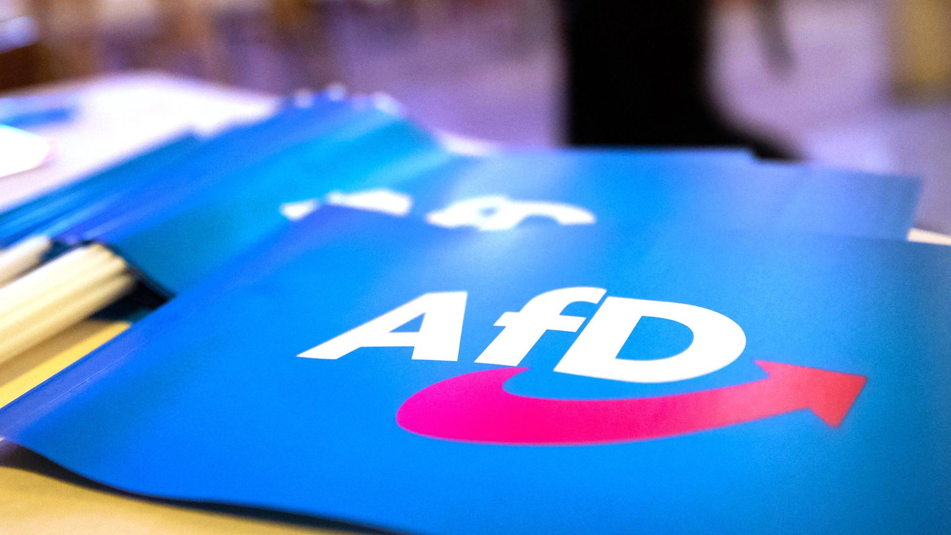 FÃ¤hnchen mit dem Logo der AfD liegen auf einem Tisch | dpa/Daniel Karmann