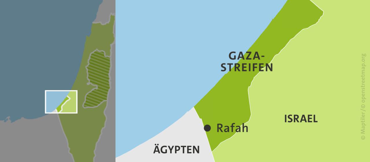 Karte mit Gazastreifen, Rafah und Israel