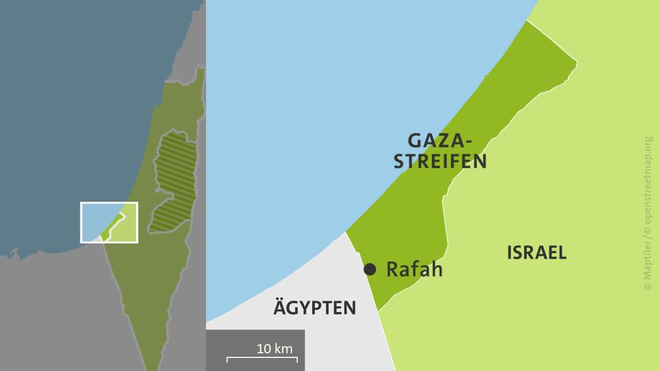 Karte mit Gazastreifen, Rafah und Israel | ARD-aktuell Karte mit Gazastreifen, Rafah und Israel