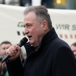 Claus Weselsky spricht während einer GDL-Kundgebung im Januar 2024 in Dresden.