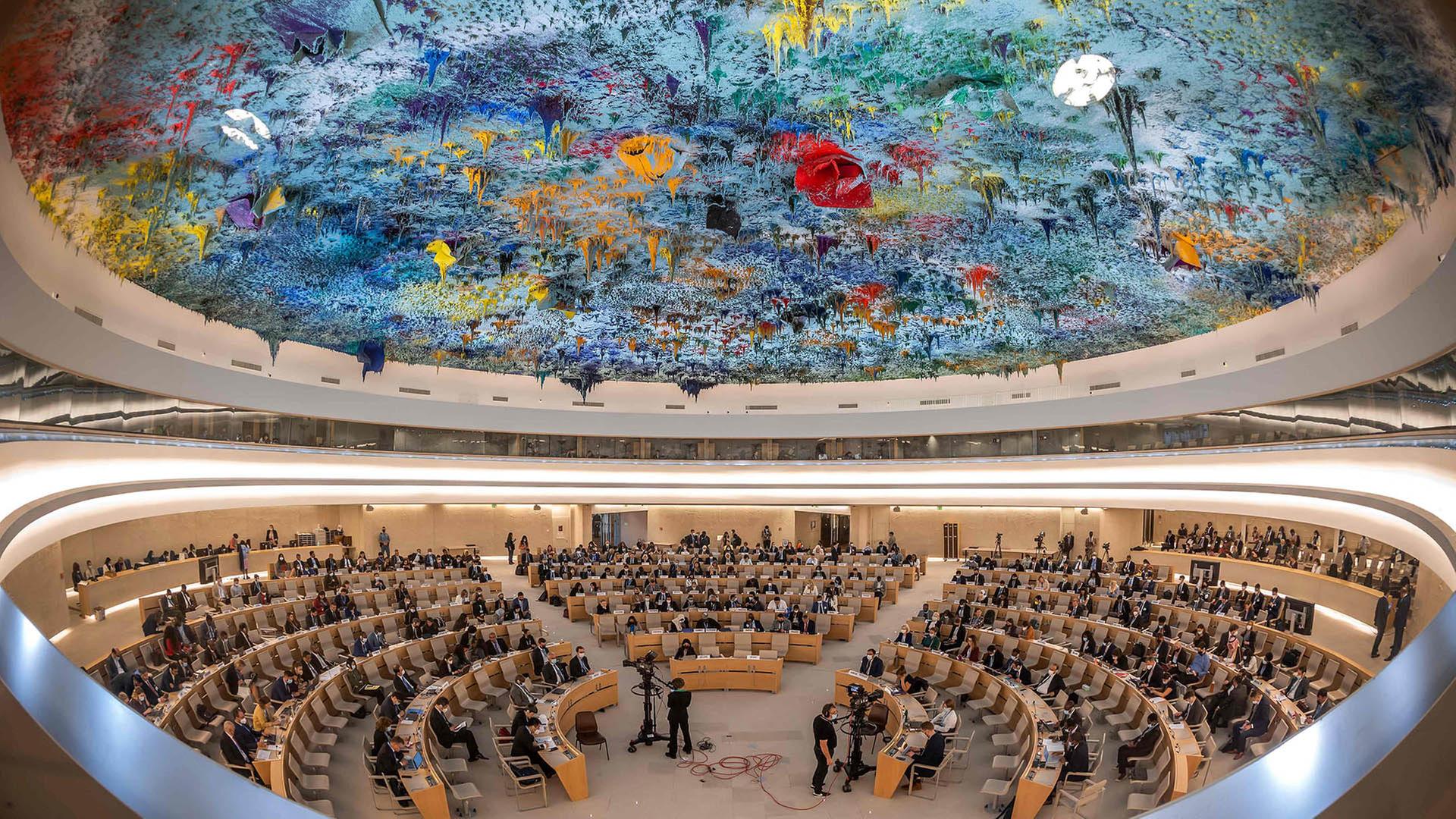 Gesamtansicht während der Sitzung des Menschenrechtsrats am europäischen Hauptsitz der Vereinten Nationen in Genf. | AFP