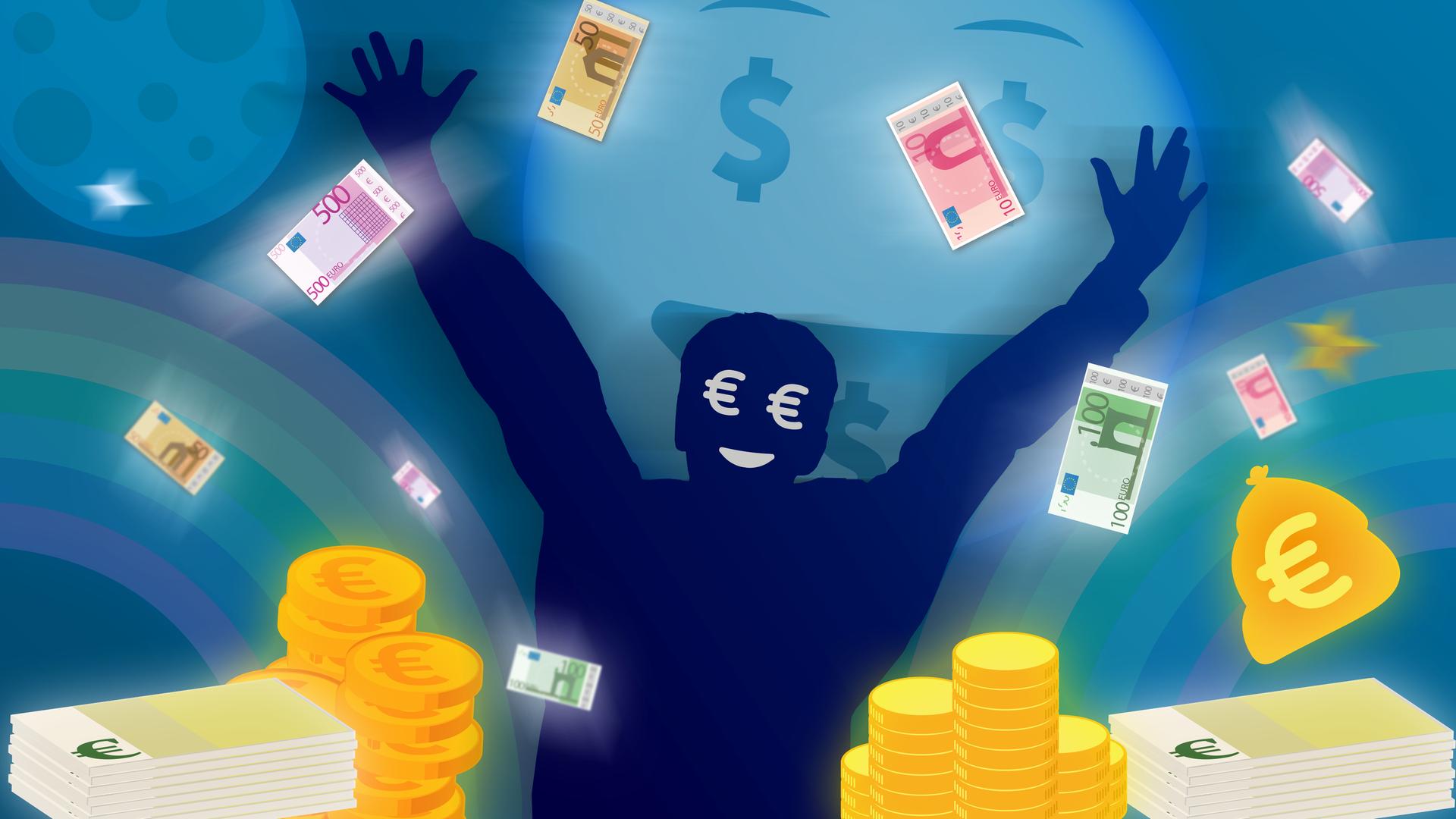 Eine stilisierte Person freut sich über einen Lottogewinn | Grafik | WDR