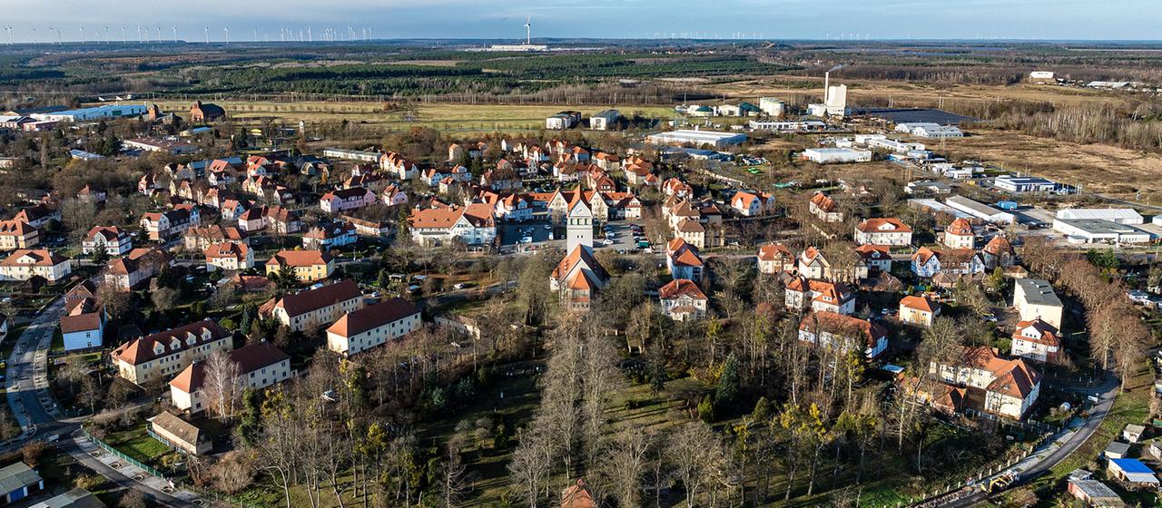 Blick auf ein Wohnviertel in Senftenberg, Brandenburg.
