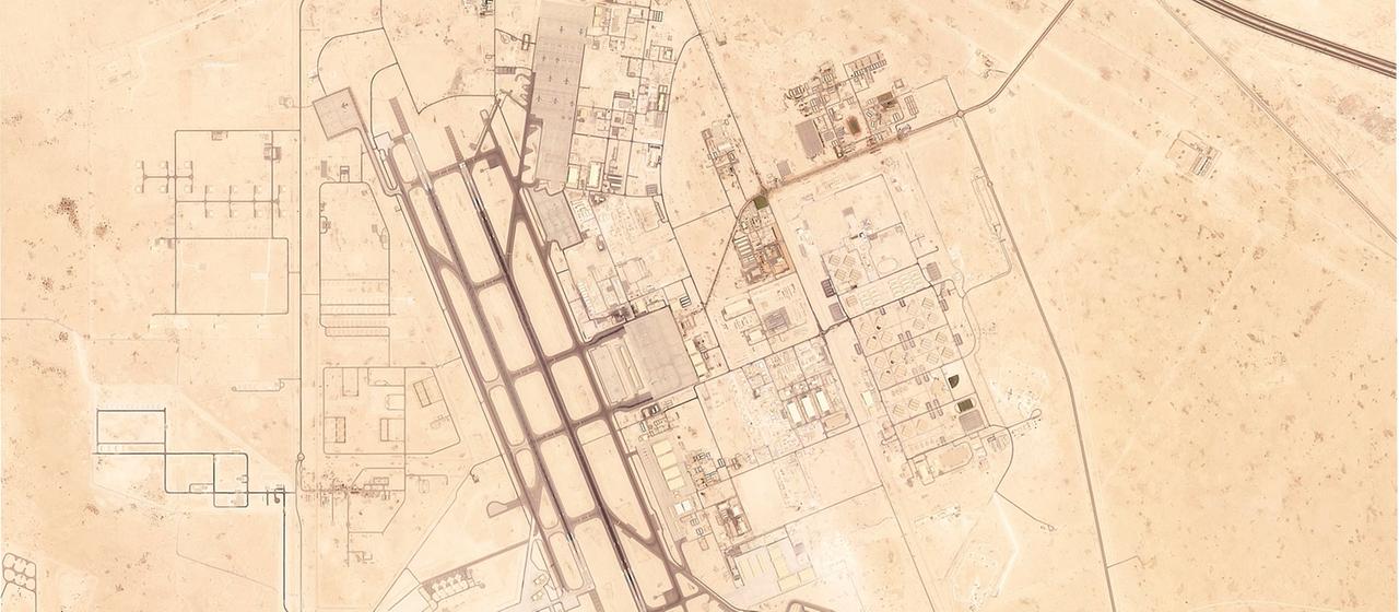 Satellitenaufnahme des Luftwaffenstützpunktes Al Udeid außerhalb von Doha, Katar.