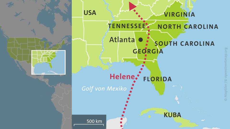 Karte: Südosten der USA mit Sturm Helene