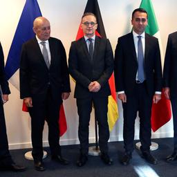 Von links nach rechts: Josep Borrell, EU-Außenbeauftragter, Jean-Yves Le Drian, Außenminister von Frankreich, Heiko Maas, Außenminister von Deutschland, Luigi Di Maio, Außenminister von Italien, und Dominic Raab, Außenminister von Großbritannien, vor einem gemeinsamen Treffen