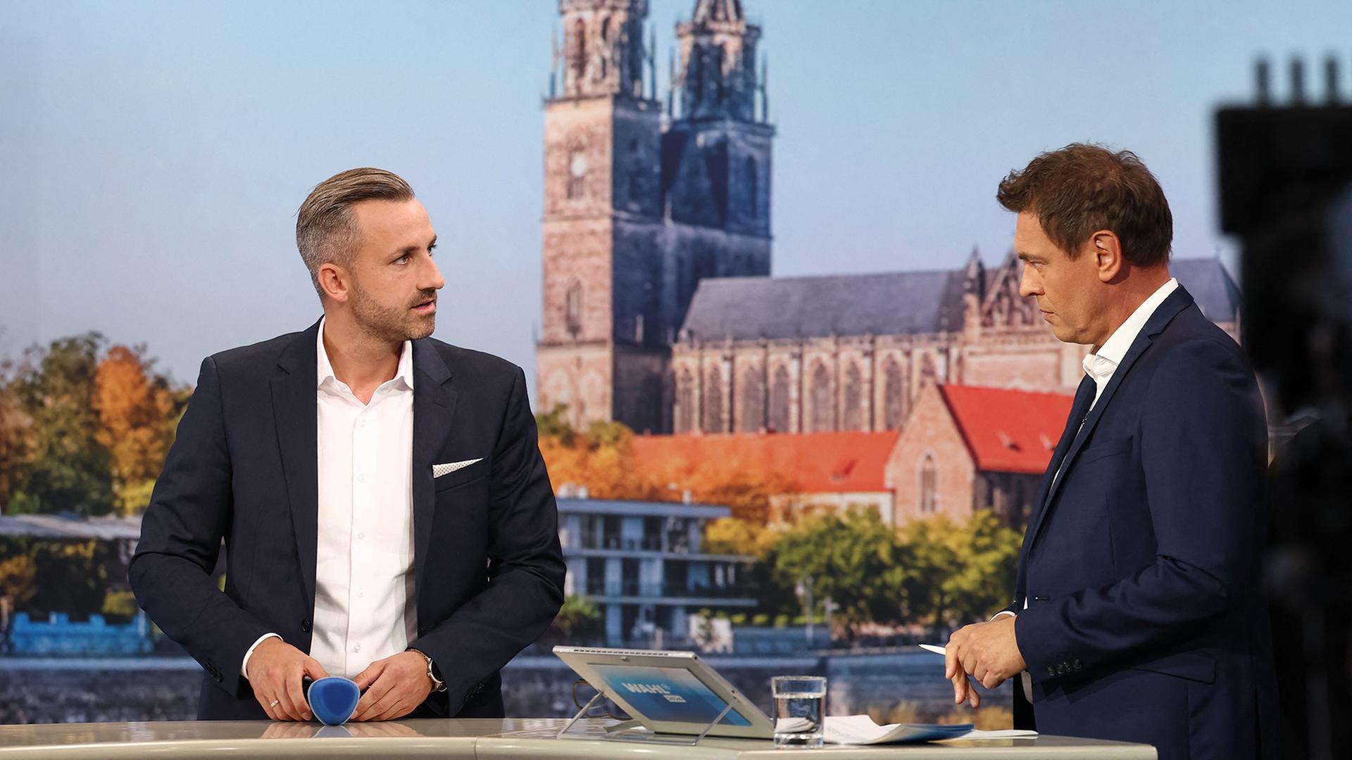 Ulrich Siegmund zu Gast im ARD-Wahlstudio. | Jan Woitas/dpa