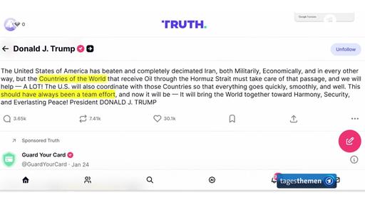 Straße von Hormus: Trump fordert Hilfe anderer Staaten