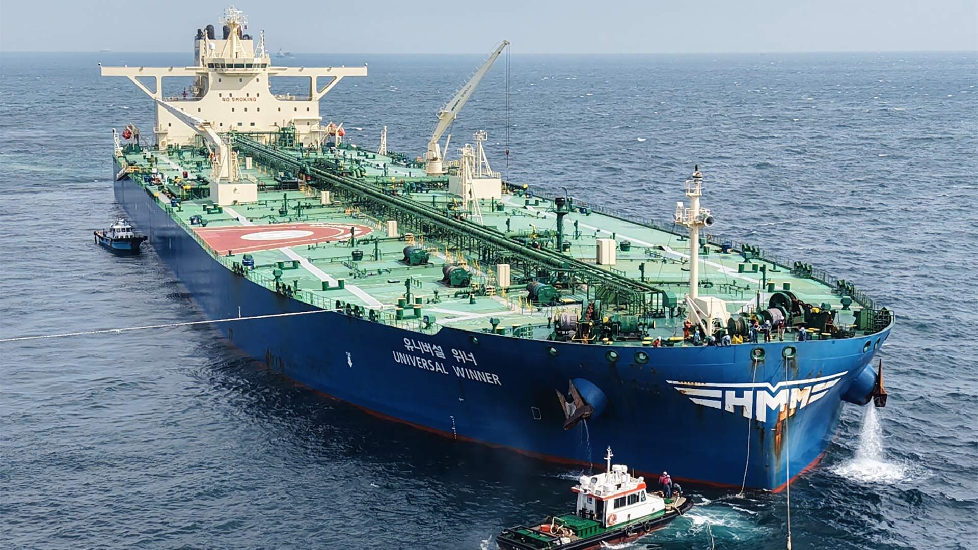 Der Öltanker „Universal Winner“, der die Straße von Hormus verlassen konnte. | picture alliance / YONHAPNEWS AG