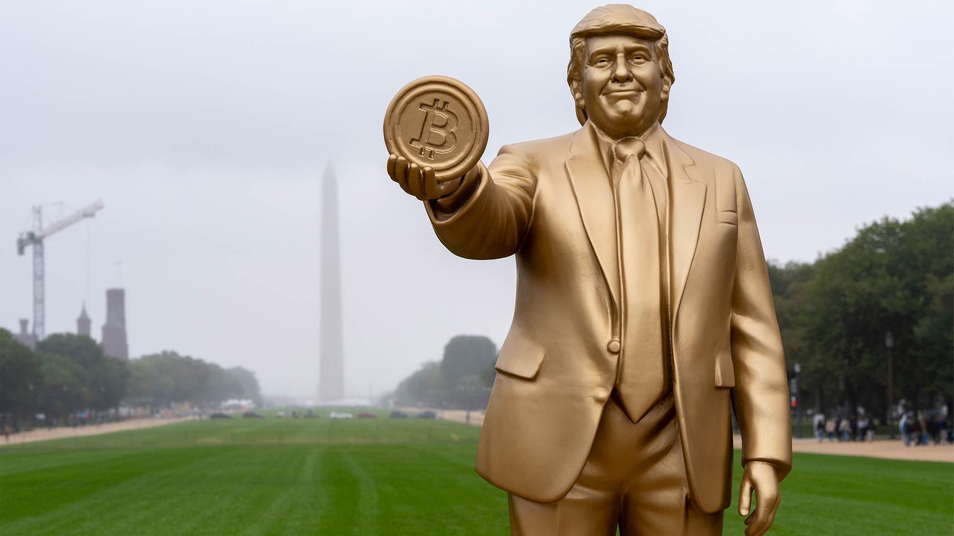 Statue „Bitcoin-Präsident“, vorübergehend auf der National Mall aufgestellt. | picture alliance / ASSOCIATED PR