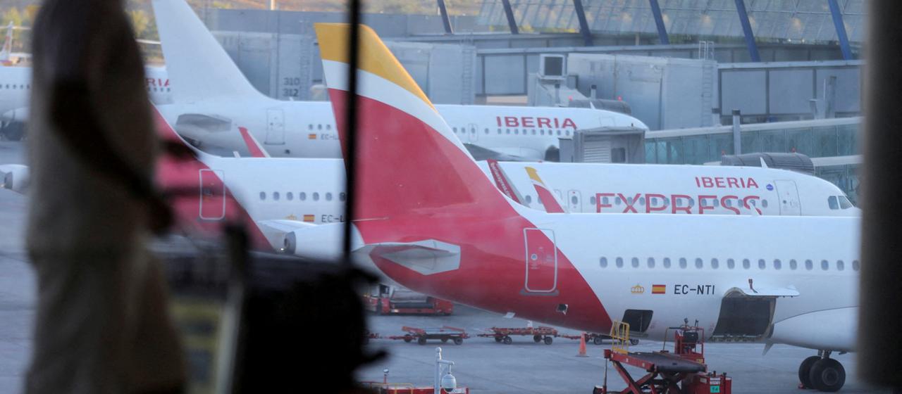 Iberia aircraft at the airport in Madrid