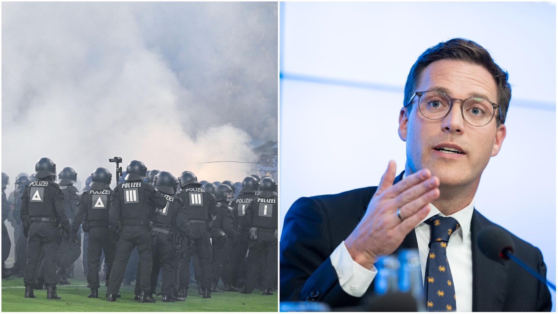 35 verletzte Polizisten bei Waldhof Mannheim gegen FCK: Innenminister Hagel spricht von "keinen Fans, sondern Kriminellen"