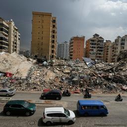 Trümmer zerstörter Gebäude in Dahija, einem südlichen Vorort von Beirut, Libanon, sind zu sehen.