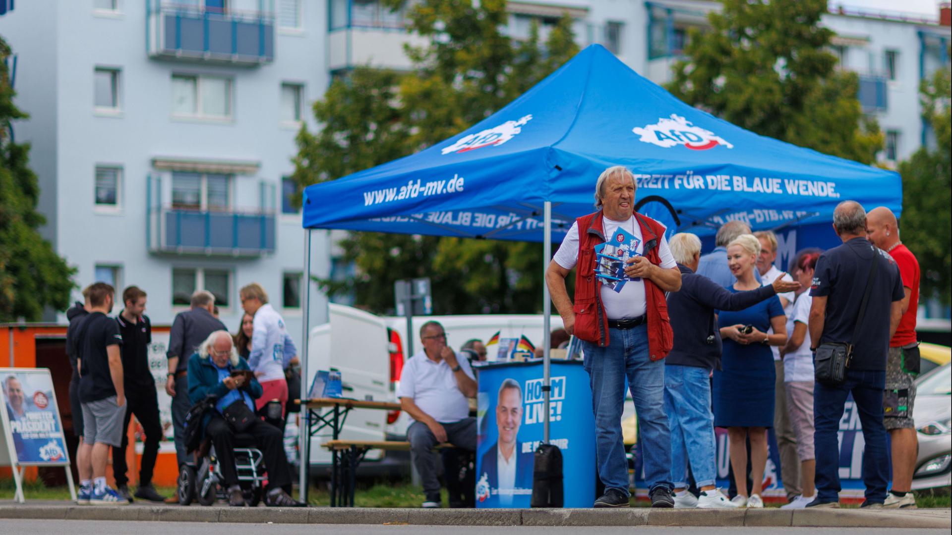 Ein Infostand der AfD in Schwerin | Jens Büttner/dpa