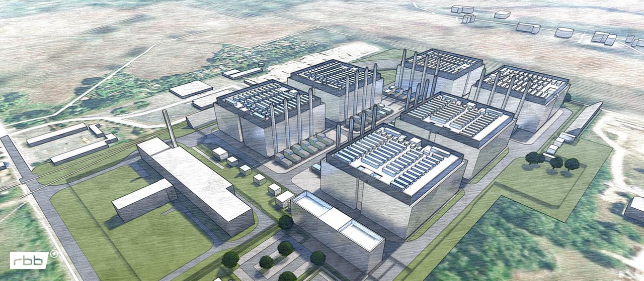 Rendering des geplanten Rechenzentrums der Schwarz-Gruppe in Lübbenau. (Quelle: Schwarz Digits)