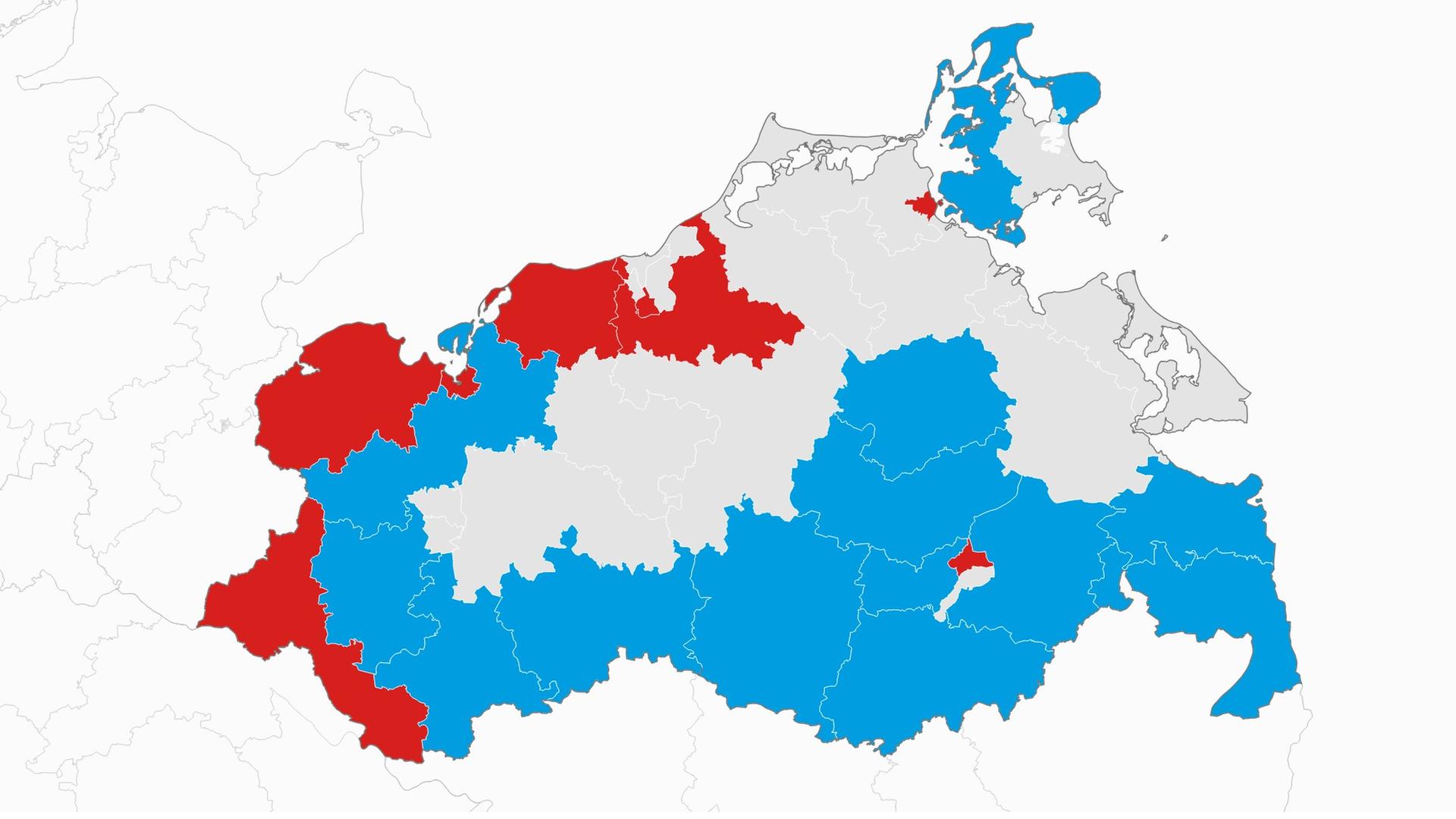 Karte mit ausgezählten Wahlkreisen der Landtagswahl in Mecklenburg-Vorpommern | tagesschau.de