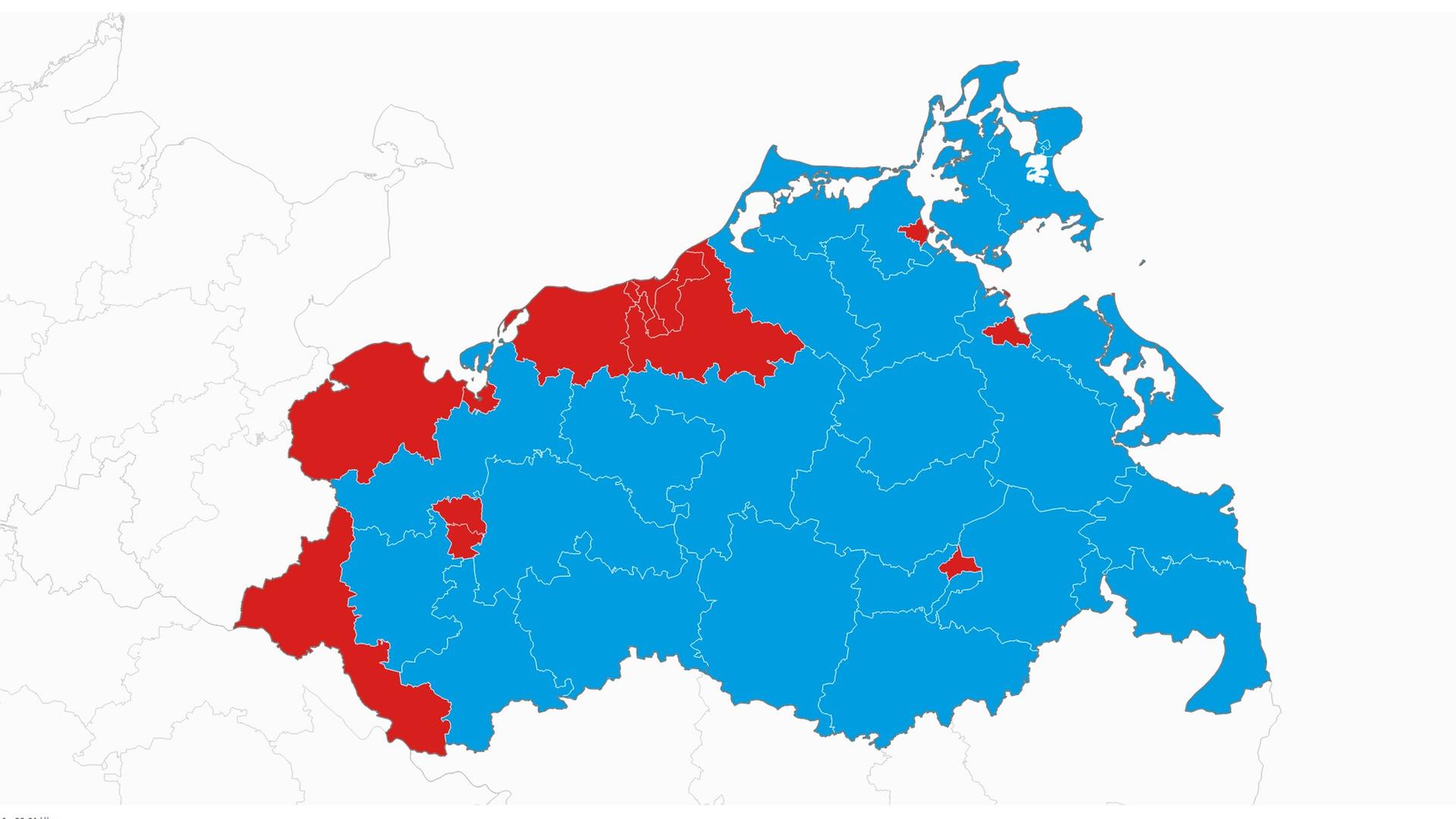 Karte mit ausgezählten Wahlkreisen der Landtagswahl in Mecklenburg-Vorpommern | tagesschau.de