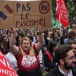 Demonstranten mit Plakaten und Fahnen in Paris