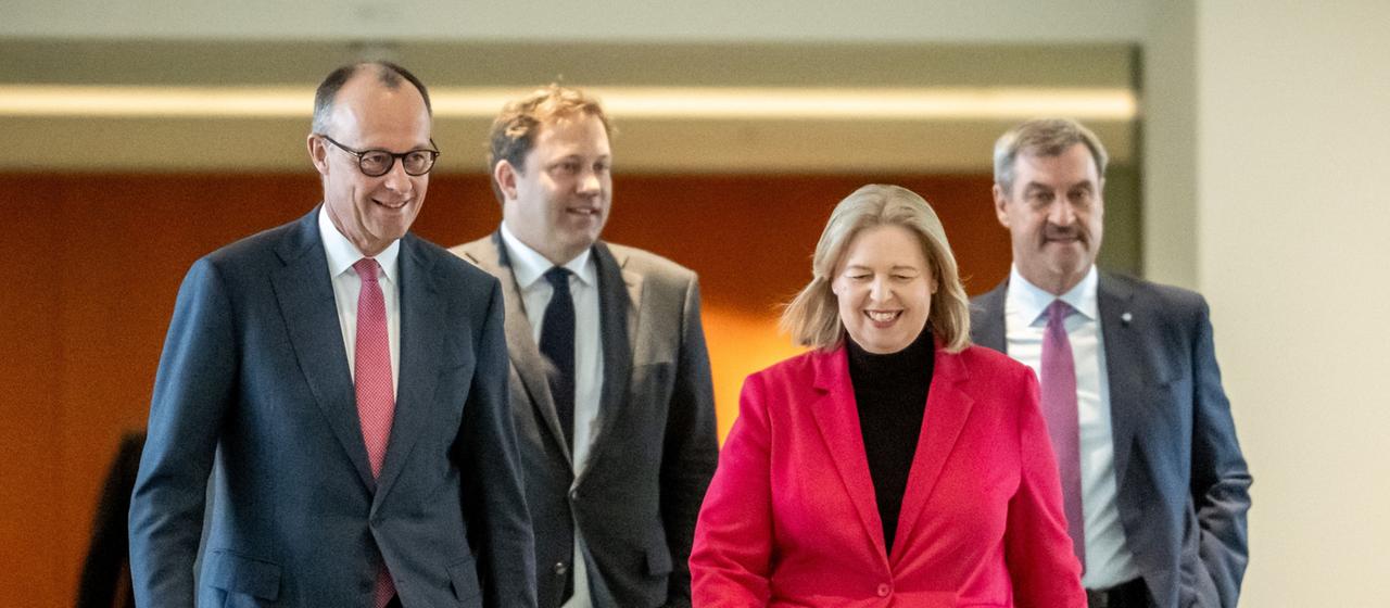 Friedrich Merz, Bärbel Bas, Markus Söder und Lars Klingbeil 
