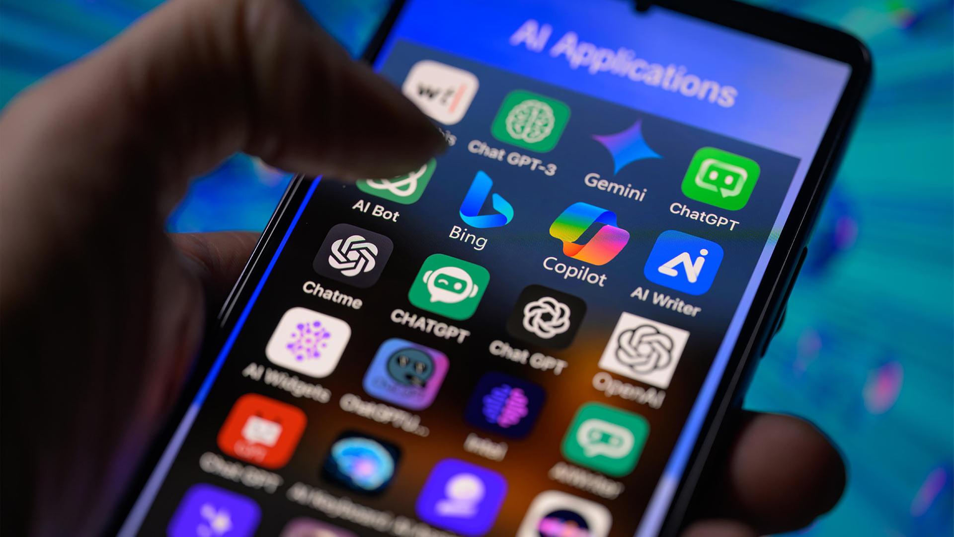 KI-Apps von ChatGPT, Bing, Gemini, OpenAI, Chatbot und Copilot. | picture alliance / Sipa USA