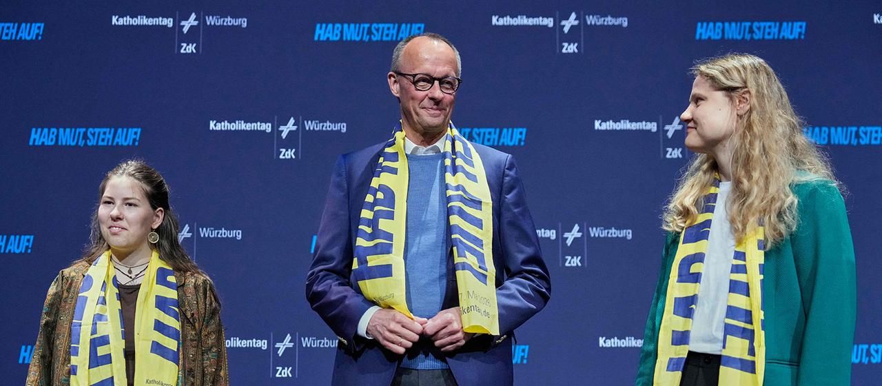 Friedich Merz auf einer Bühne beim "Deutschen Katholikentag" am 15.5.2026
