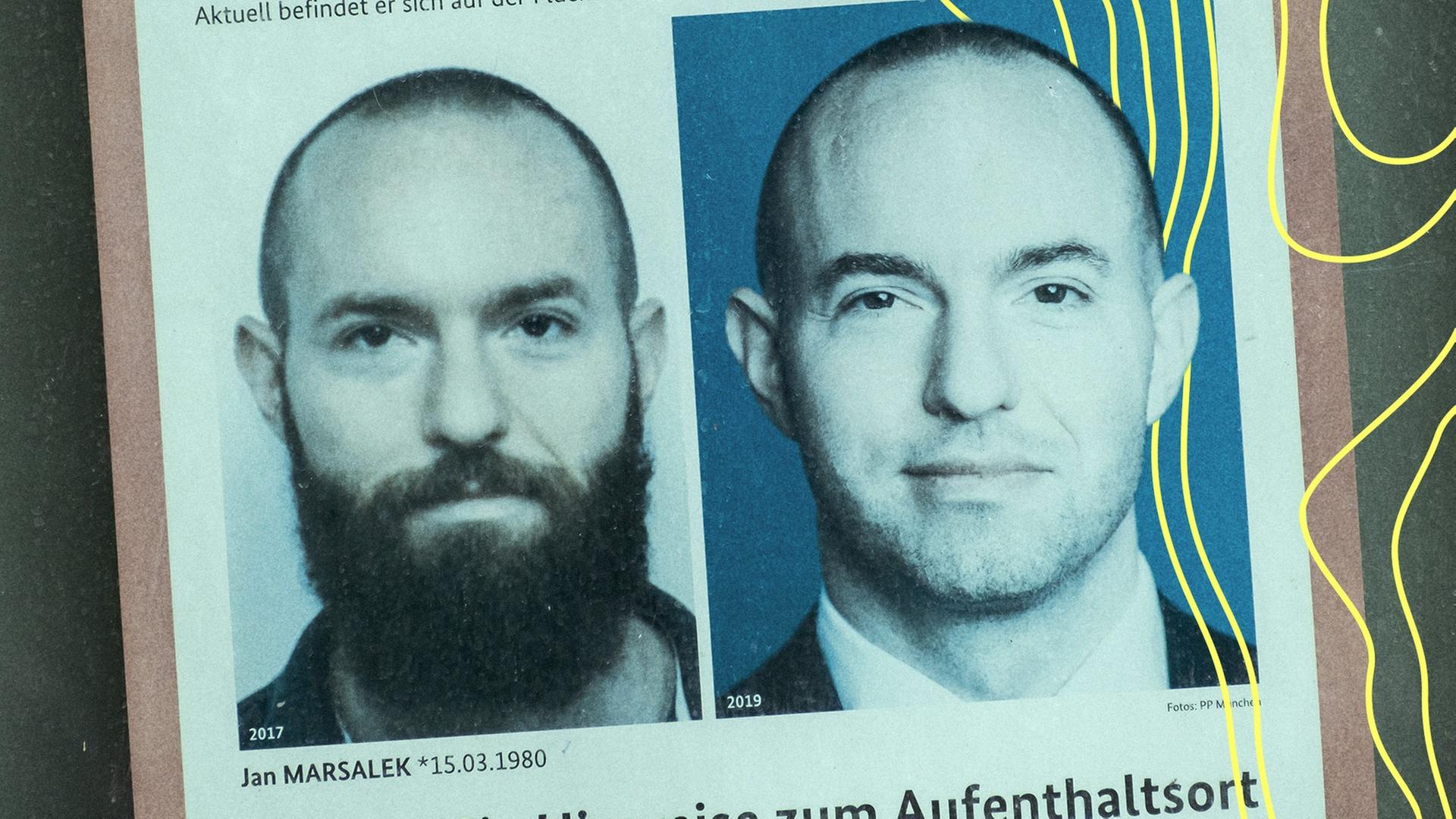 Fahndungsplakat im Fenster eines Polizeikommissariat. Gesucht: Jan Marsalek (Wirecard-Skandal). | picture alliance