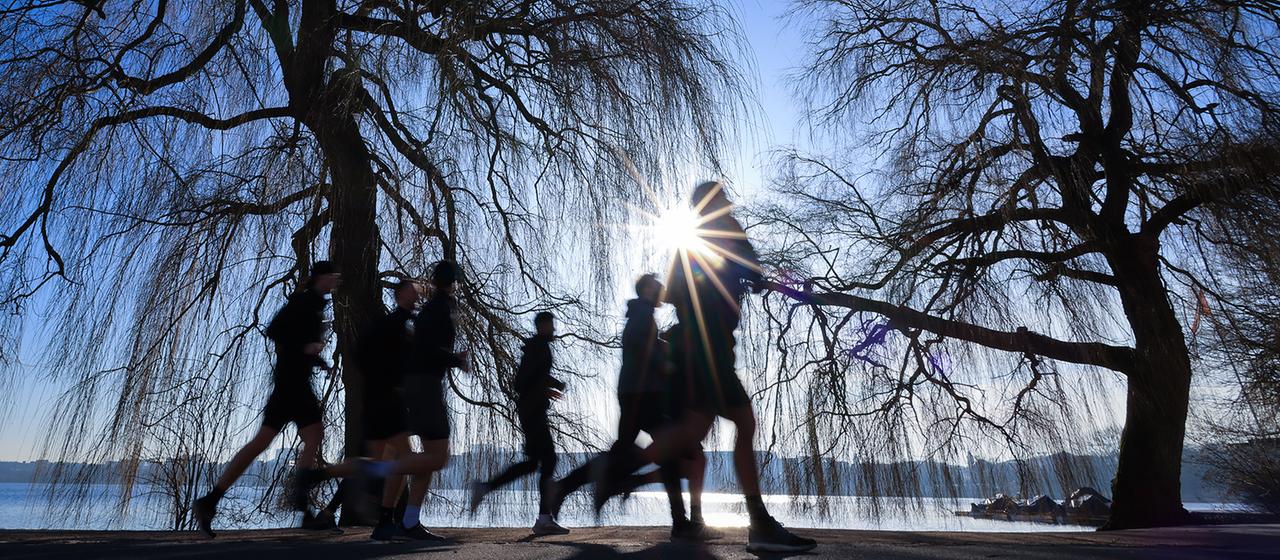 Joggende Menschen im Sonnenschein