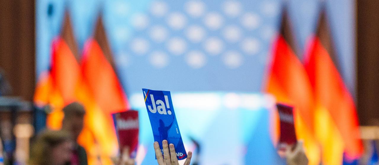 Teilnehmer der Gründungsveranstaltung der AfD-Jugend stimmen über eine Personalie ab