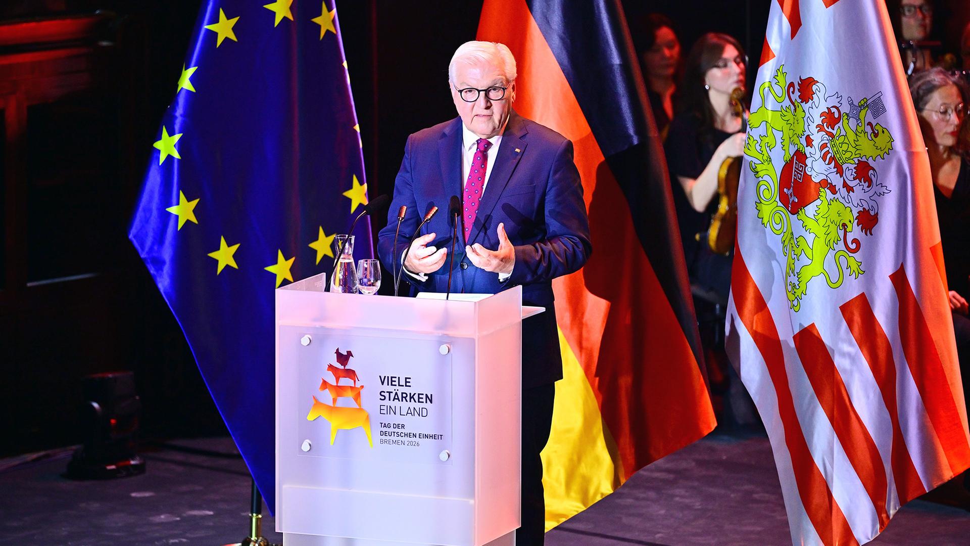 Frank-Walter Steinmeier am Rednerpult | Sina Schuldt/Pool DPA via AP
