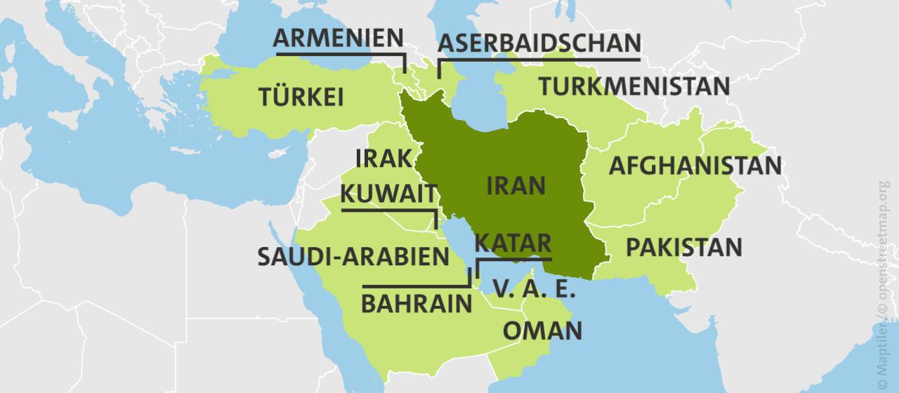 Karte: Iran mit Nachbarstaaten