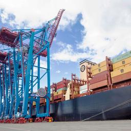 Containerschiff am Containerterminal Tollerort in Hamburg. 