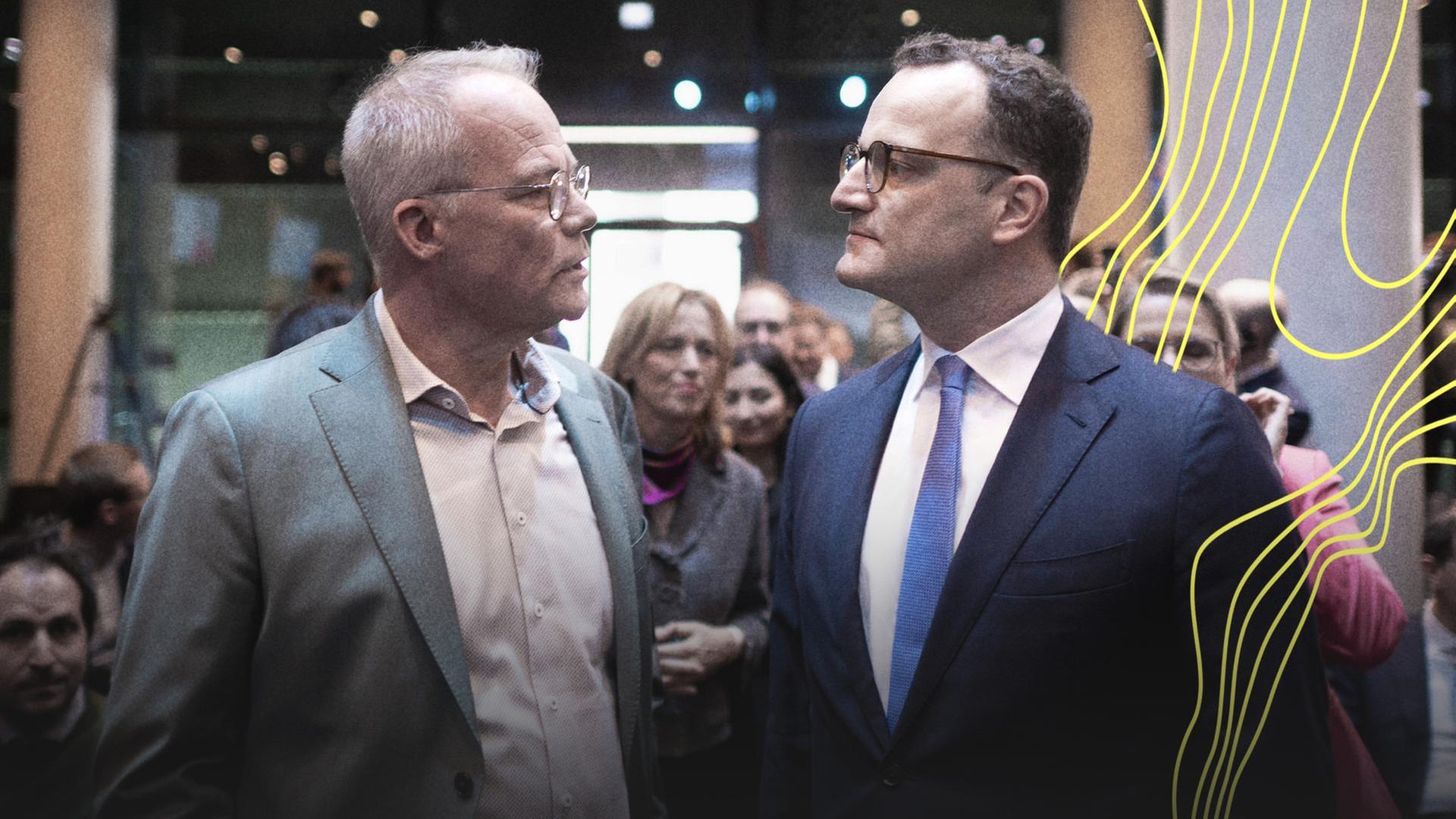Matthias Miersch , designierter Fraktionsvorsitzender der SPD , und Jens Spahn , designierter Fraktionsvorsitzender der CDU (rechts) bei der Unterzeichnung vom Koalitionsvertrag zur Bildung der neuen Regierung, Berlin, 05.05.2025. | IMAGO / IPON