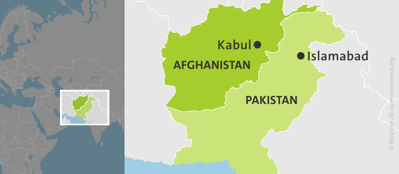 Karte Pakistan mit dem Ort Islamabad, Afghanistan mit dem Ort Kabul