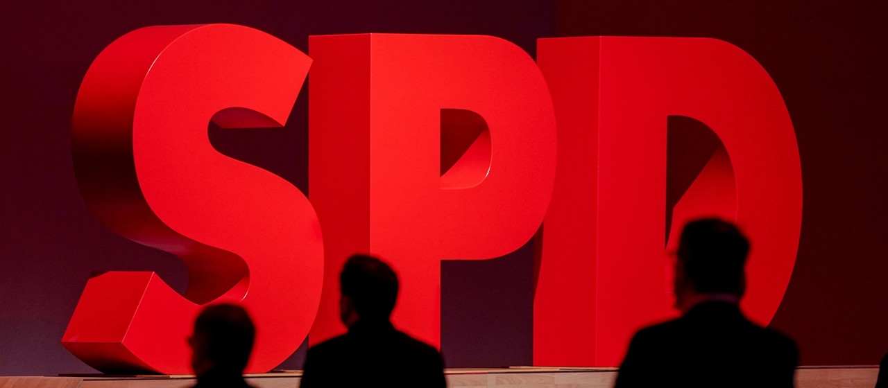 Das Logo der SPD beim SPD-Bundesparteitag